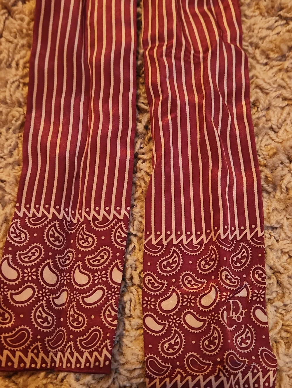 Vintage YSL 1970's Silk Maroon Paisley & Stripe Bandana Scarf with Monogram